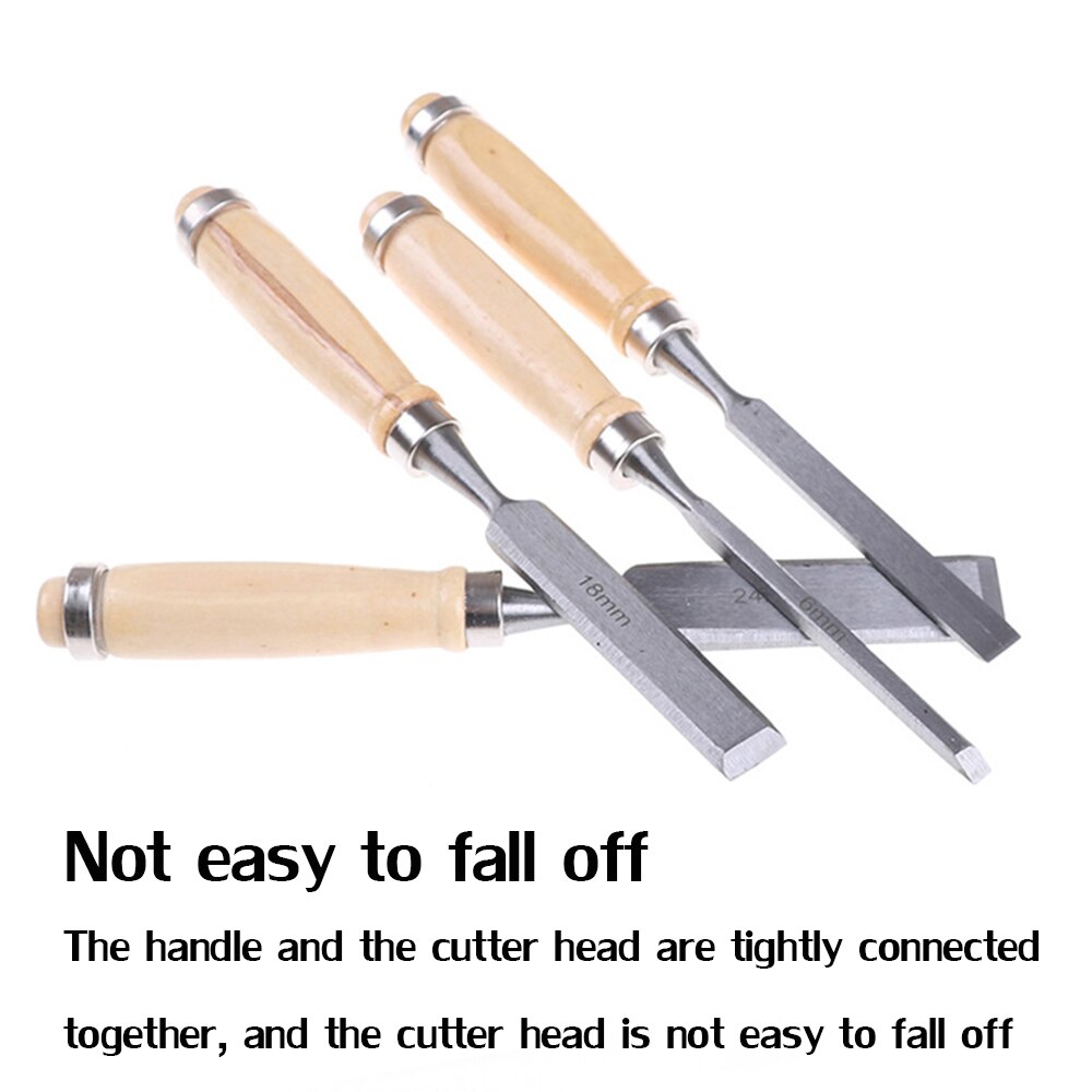 4Pcs Wood Carving Knife Flat Chisel Kit Hand Tools With Wooden Handles 6-24mm Woodworking Accessories