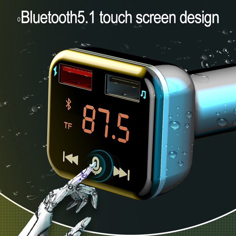 Car Bluetooth 5.1 FM Transmitter QC3.0 Fast Charger Dual Channel Stereo Car Mp3 Player EMC Touch Screen Audio Adaptor