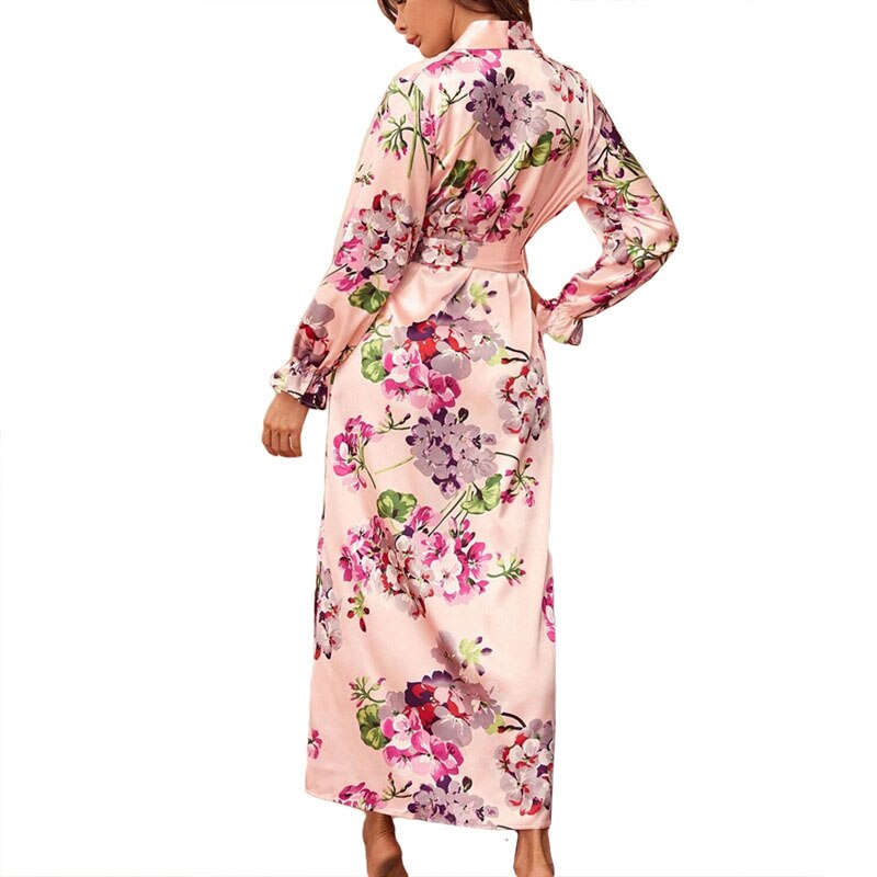 Women Robes Winter Ladies V-Neck Floral Print Sleepdress Female Long Sleeve Nightdress Clothing