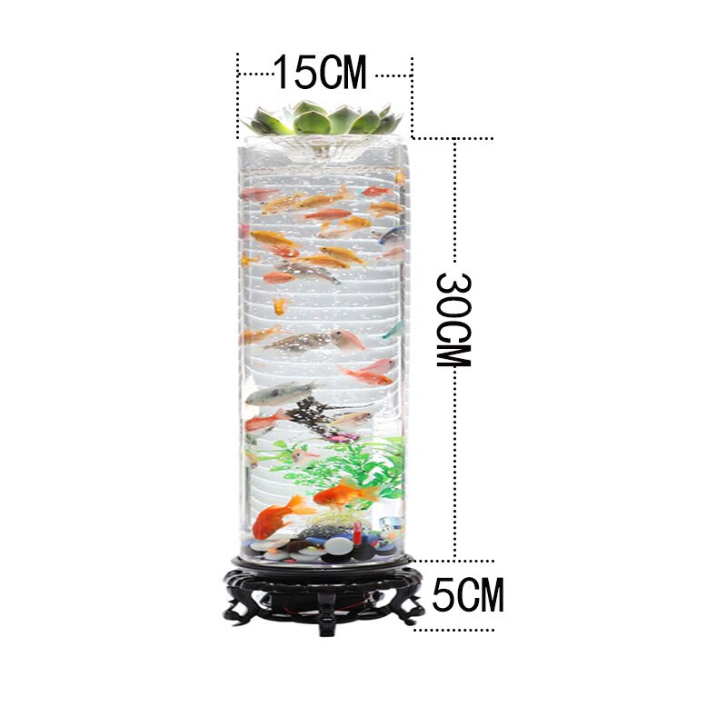 Standing Barrel Shape Fish Tank 360 Ultra Clear Glass Fish Bowl Desktop Mini Ecological Aquarium Room Decor with LED Air Pump: Default Title