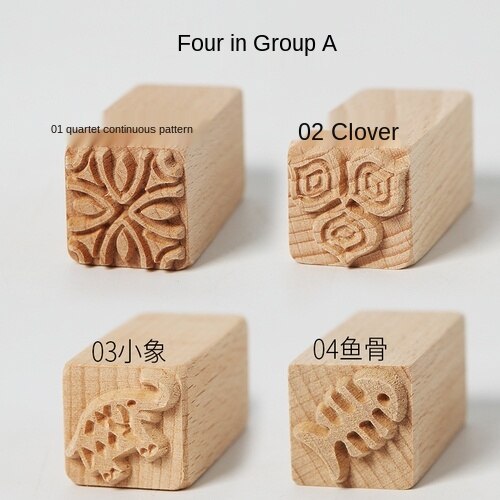 16pcs of pottery wood texture texture seal solid wood cartoon moon cake printing tool pottery mud plastic mold stamp: Group A 4 pcs