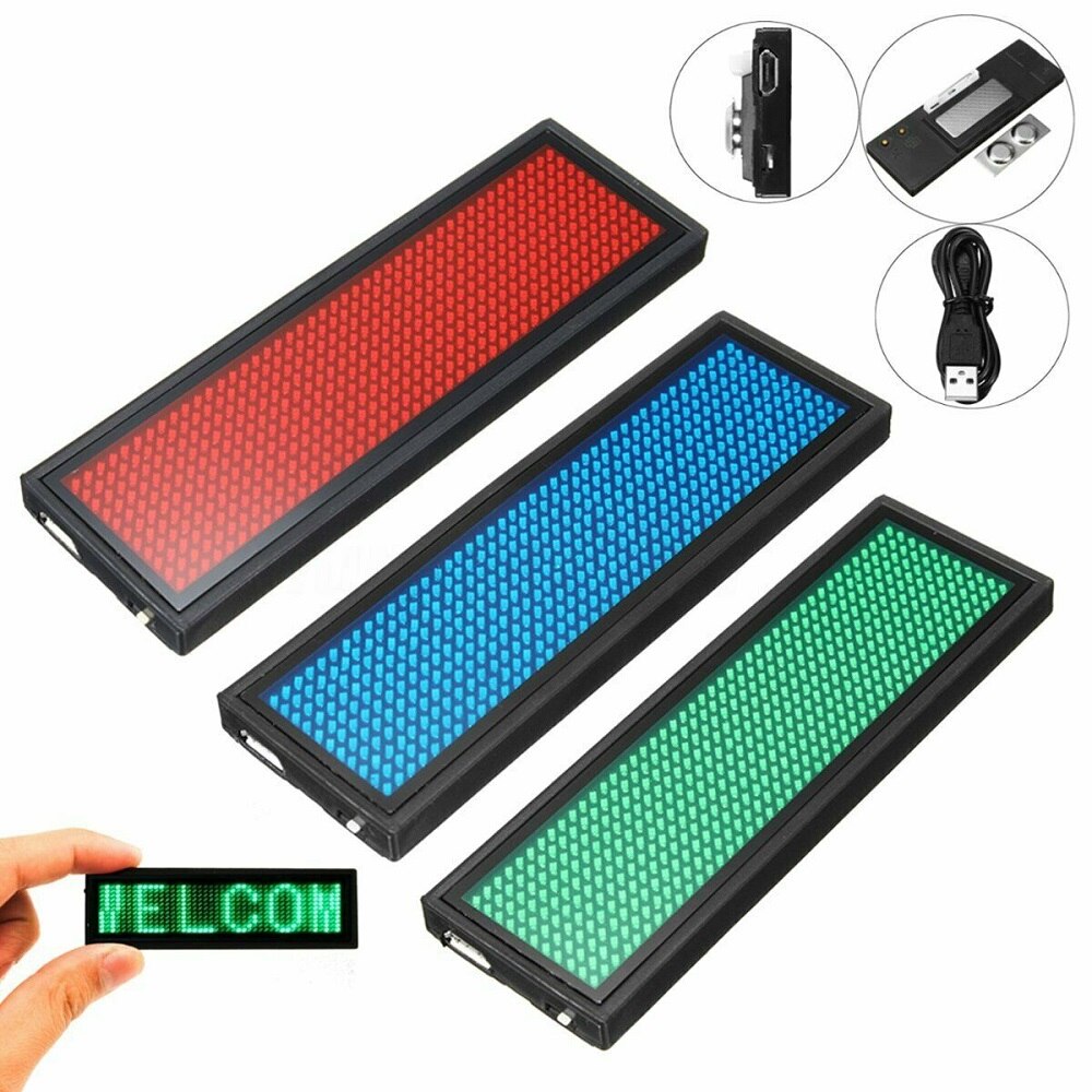Led Tag Sign Badge Module 15 Display Languages Mini LED Digital Display Rechargeable Programmable Name Badge Durable Scrolling