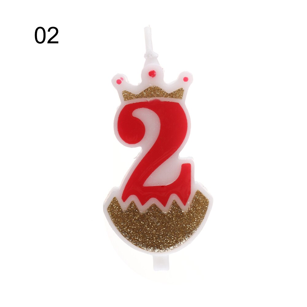 1PC 0-9 Numbers Cake Topper Birthday Wedding Digital Crown Candles Gold Red Number Party Supplies DIY Decoration for Baking: 2