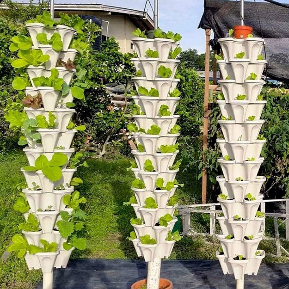 3PCS Stackable Flower Tower Multi-Layer Plant Pot Vertical Combination Planter Three Petal Plastic With Tray For Garden Balcony