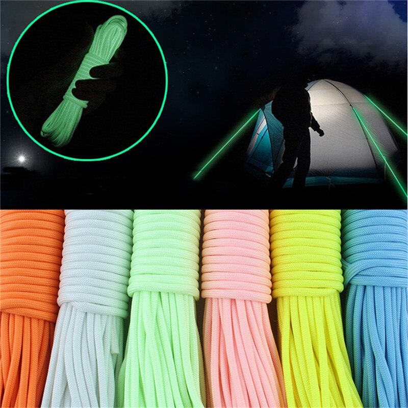 20m 9 Strands Bright Luminous Cord Nylon Parachute Rope For Outdoor Climbing Camping Buckle Rope Soild Color Tent Rope