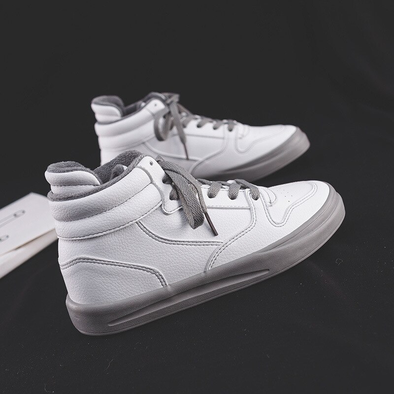Dames sneaker schoenen dames winter warme casual sneakers pu comfortabele dames vulkaniseren schoenen warm: Witgrijs / 7.5