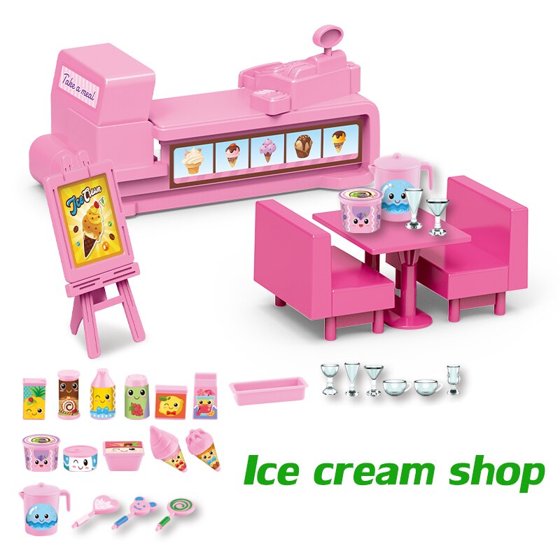 1/12 DIY Wald Tier Familie Krankenhaus Set BBQ Picknick Icecreamshop Burger Spielzeug Rolle spielen für kinder Geburtstag Für Mädchen: Ice cream shop