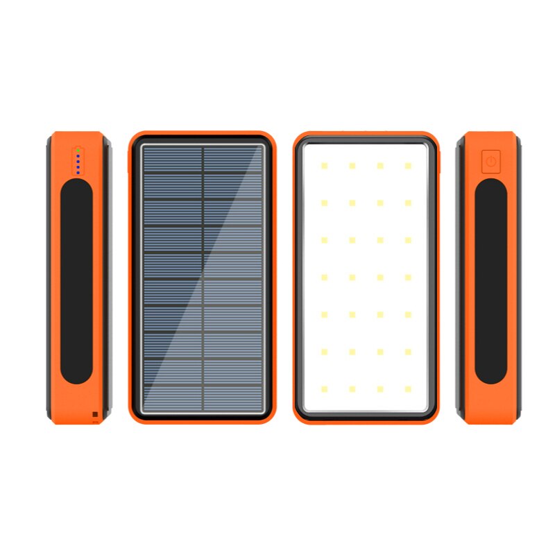 80000 10000mahソーラーパワーバンク太陽電池パネルとキャンプライトpowerbank外部バッテリー電話急速充電器xiaomi iphone: orange