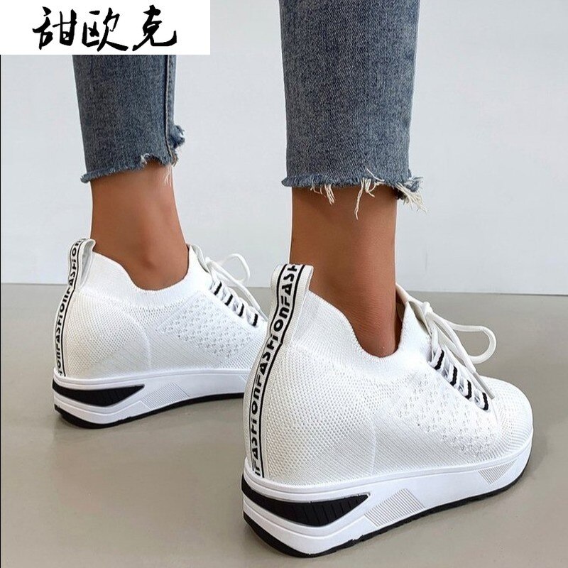 Nouvelle maille confortable femmes chaussures décontractées bouche peu profonde respirant chaussures pour femmes chaussures pour femmes vulcanisées à semelles épaisses