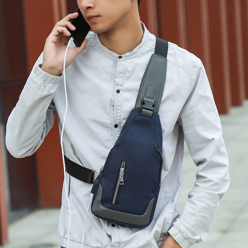 Men's Messenger Bag Shoulder Oxford Cloth Chest Bags Crossbody Casual Messenger Bags Man USB Charging Multifunction Handbag: Upgraded Blue