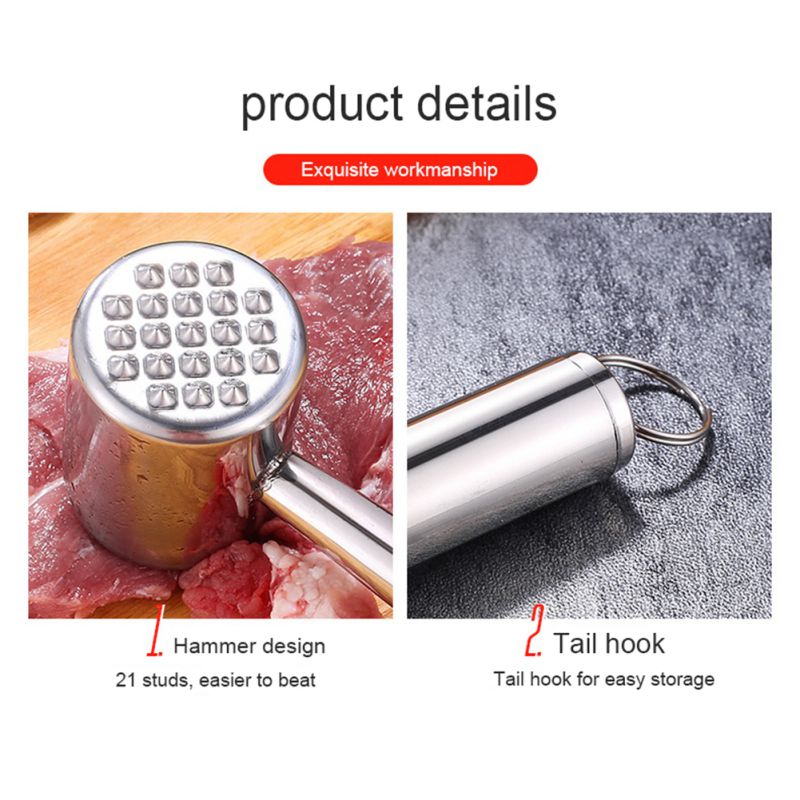 Kitchen Tool Stainless Steel Hammer Meat Tenderizer Long-handled Meat Hammer Meat Cooking Tools