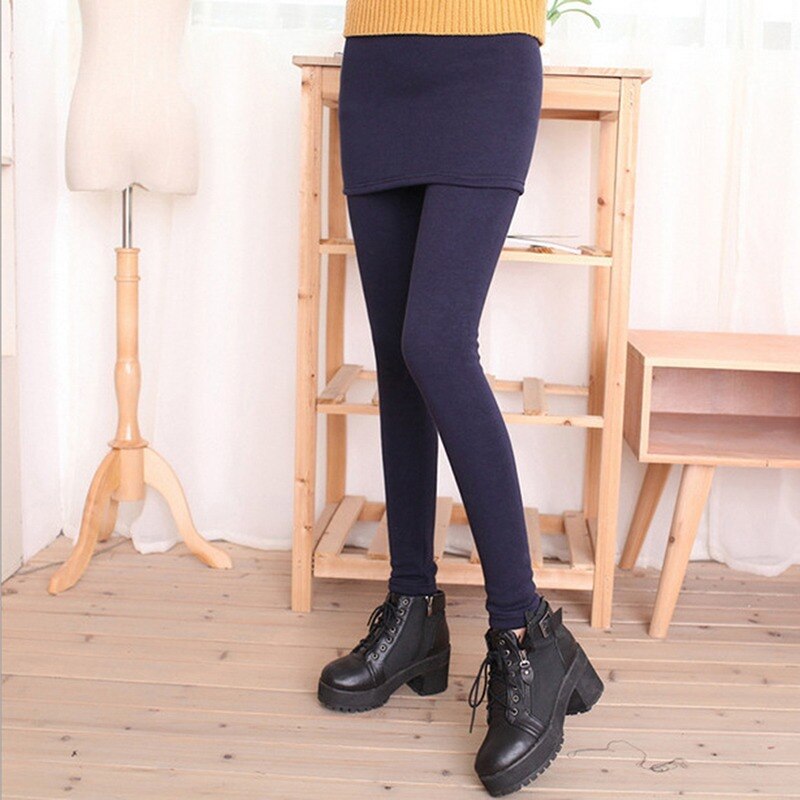 Las mujeres de arranque en de lana Legging falda tobillo-Leggins de longitud pantalón polainas femeninas con falda pantalón de otoño invierno: black pleated