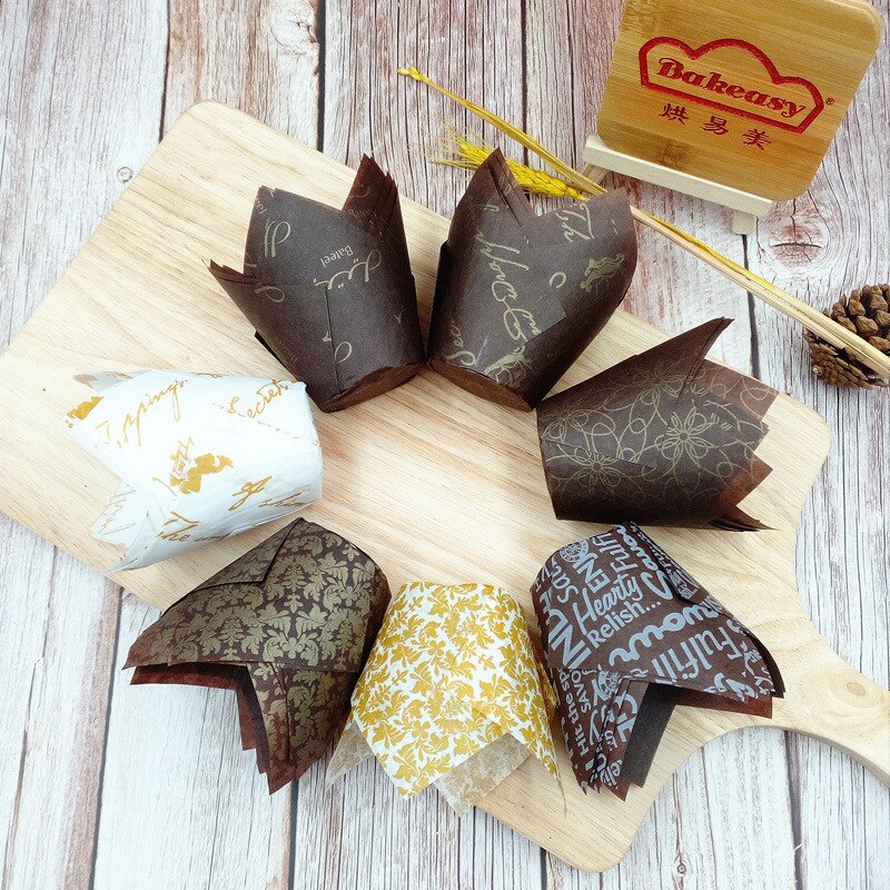 50Pcs Tulip Muffin Cupcake Paper Cups Oilproof Cupcake Liner Bakken Muffin Box Cup Cake Decorating Tool Muffin Wrap Gevallen