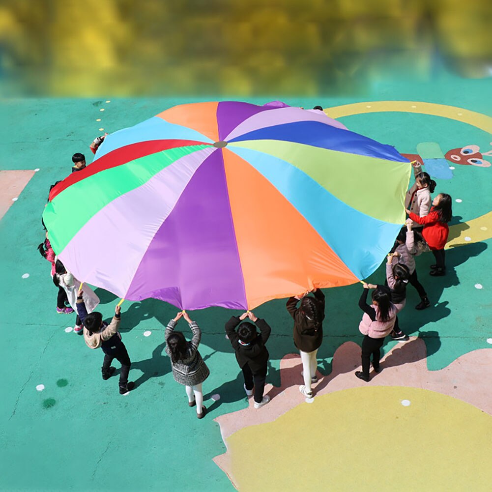 Diameter 2M/3M/3.6M Regenboog Parachute Run Spel Grote Ronde Parachute Voor Kinderen Met Handgrepen educatief Teamwork Spel Voor Kinderen