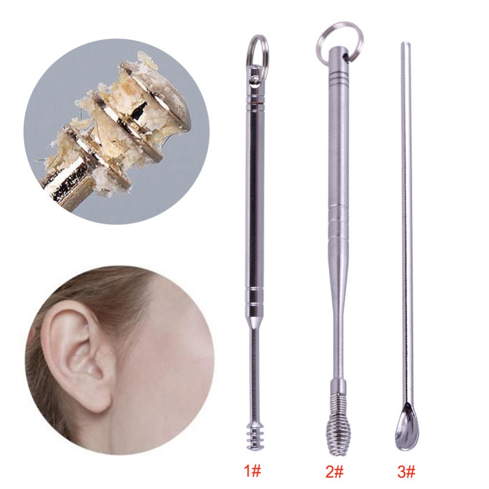 Stainless Steel Ear Pick Wax Remover Cleaner Earpick Curette Ear Spoon Earwax Clean Cleaning Tool with Key Chain End #276538