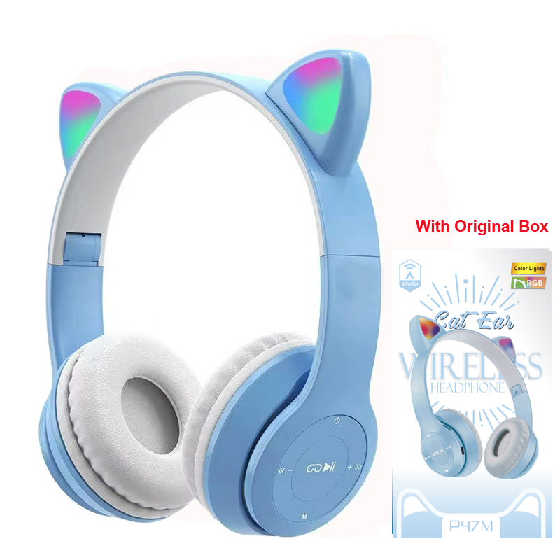 Trådlösa headset med blixtlampa för barn, öronhörlurar med mikrofon, bluetooth-headset, stereo, musik, spelhörlurar, flickor, pojkar: Mynta