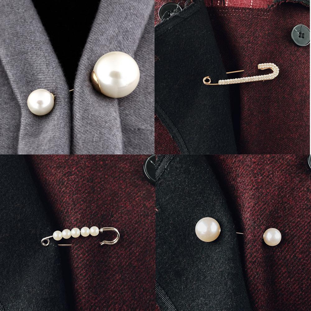 Broche à Double tête en Imitation de perles, Simple, grande broche, strass, couleur or, , Cardigan, vêtements, accessoires