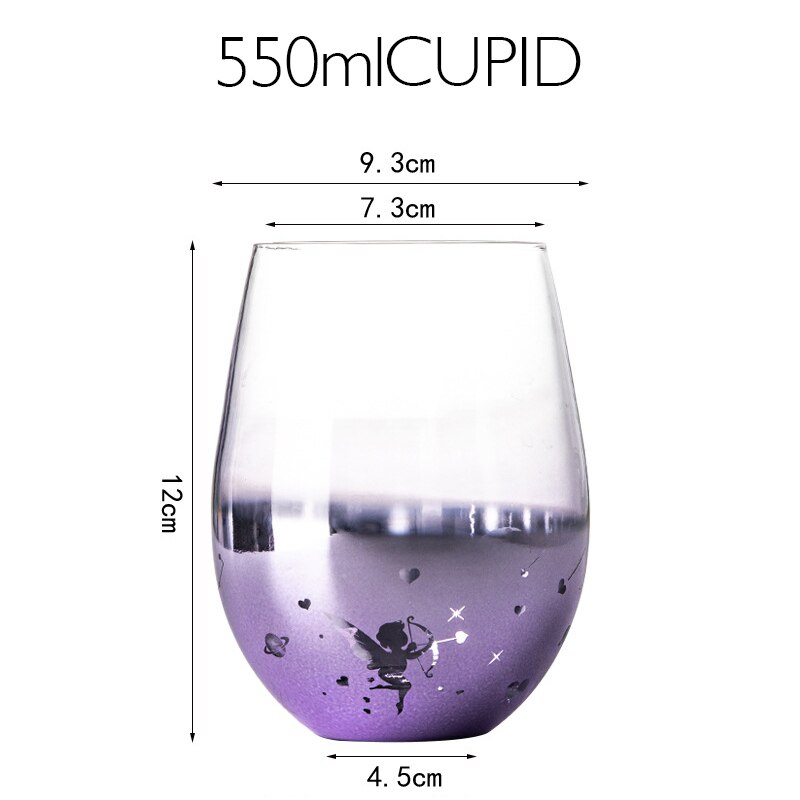 Vasos de cristal con revestimiento de cielo estrellado, 550ml de Color de vasos de agua, para el hogar, gran barriga, leche, zumo, café, batidos, cerveza: CUPID PURPLE