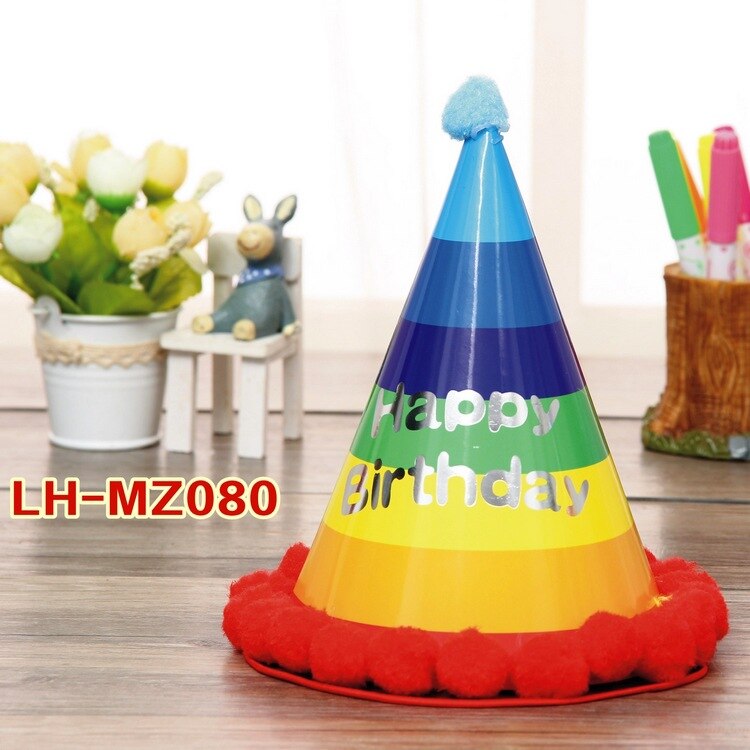 Bursdag låve låve regnbue bursdagsfest lue chlid krone dekorasjon papir lokk tegneserie mønster festival fargerik lue: Lys gul