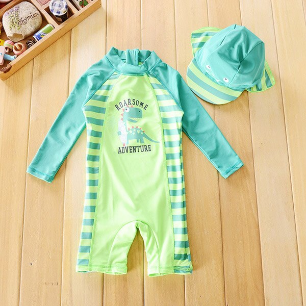 Chilren Badpak Baby Boy Knappe Dinosaur Beach Zonnebrandcrème Kleding Kids Rash Guard Baby Boy Badmode En Cap In Een Set: 6m