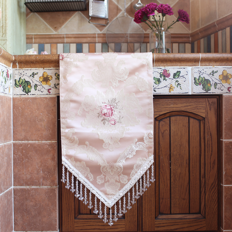 Smuk krystal vedhæng bordløber rose mønster bord flag stue sofabord måtte dekoration te ceremoni tilbehør: 35 x 200cm / B