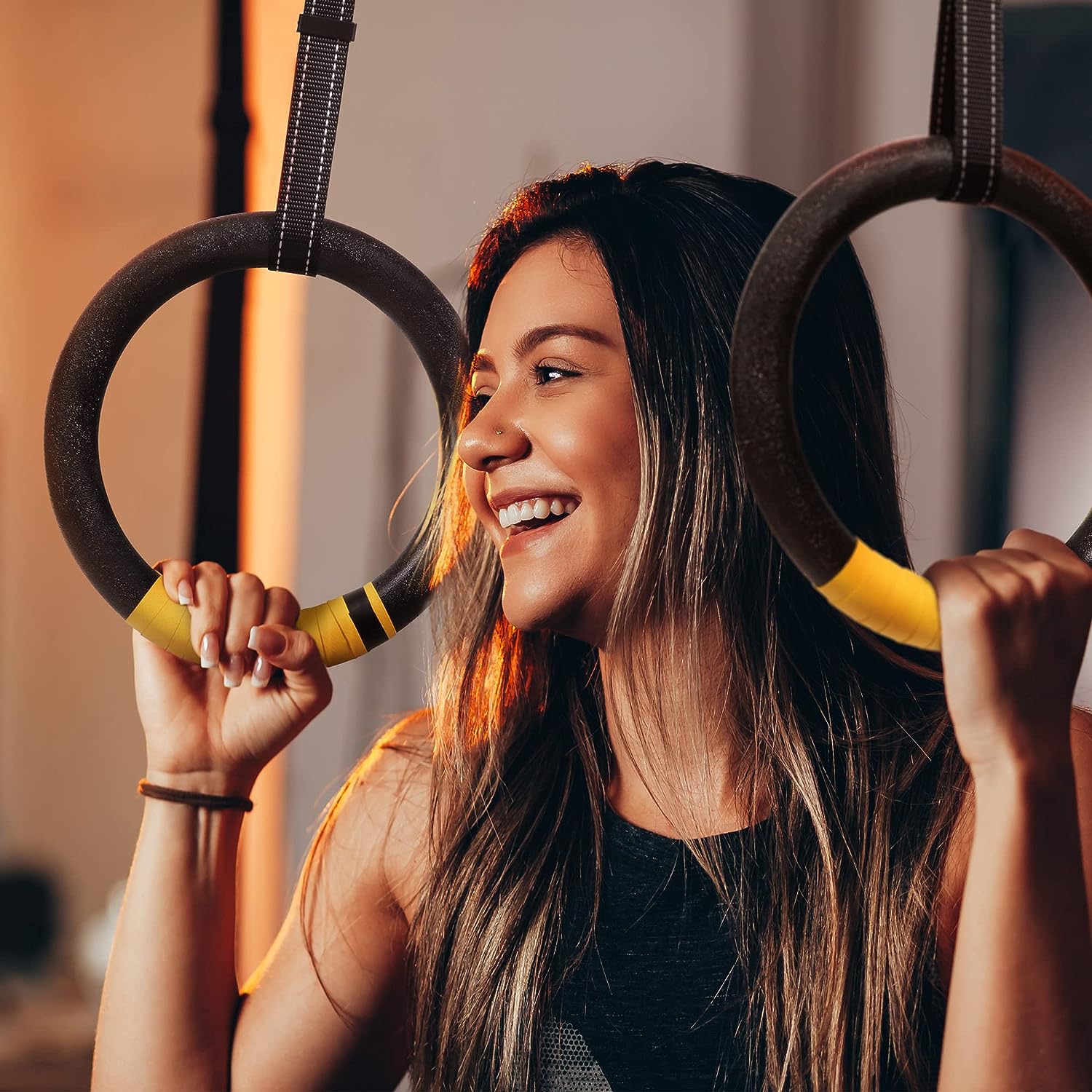 1 par de anillos de gimnasia de 1000 libras de capacidad con correas de hebilla ajustables de 1/2M, anillos de ejercicio para dominadas, anillos antideslizantes para Fitness en casa