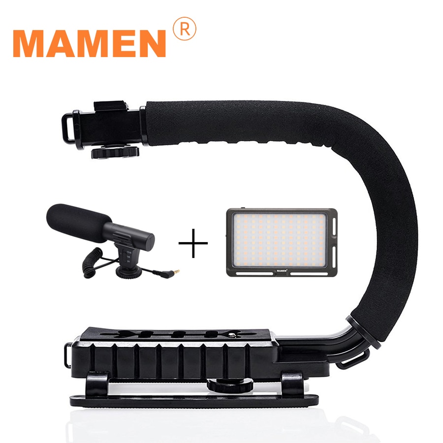 MAMEN Camera Gimbal Stabilizer With LED Studio Video Light&Microphone For DSLR Photography Vlog Shooting Handheld Stabilizer