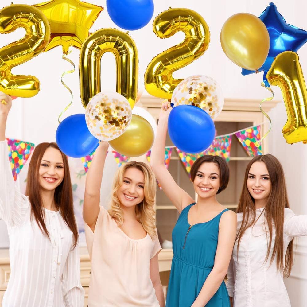 29Pcs Happy Year Balloon Set 40inch Foil Number Balloon Graduation Celebration Welcome Blue Gold Party Decorations