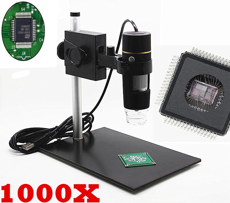 Magnifier with Stand 1000X 8 LED Electronic Microscope USB Endoscope 2MP Black Practic Magnifier Camera Desk Loupe