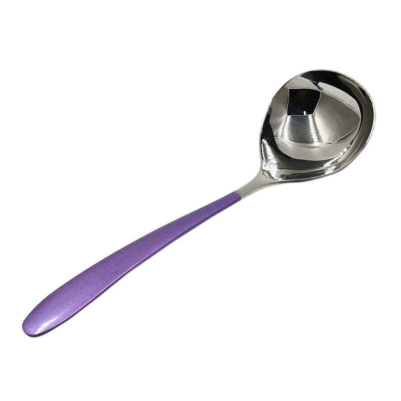 Cucharón de mango largo de acero inoxidable grueso, 1 Uds., cucharón grande, útil para cocina, utensilio, cuchara para sopa: purple