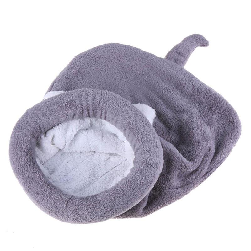 Söt katt sovsäck säng ultramjuk korallfleece katt kattunge säng husdjur katt två användningsmatta kudde härlig husdjur katt varm hus kennel: Grå / L