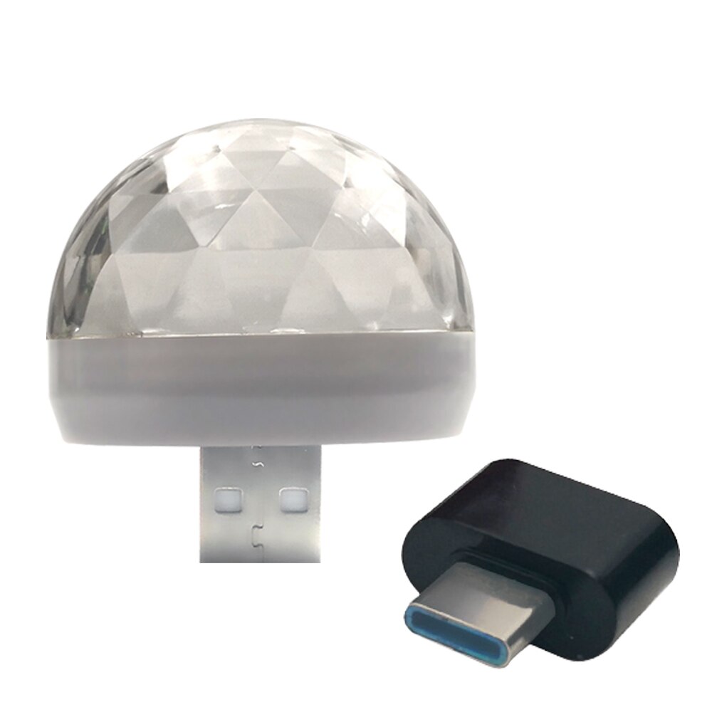 Fargerik mini 5v 3w usb ambient biltilbehør party rgb led lys innendørs for dj bærbar med magisk sceneeffekt hvitt skall: Lampe med type c