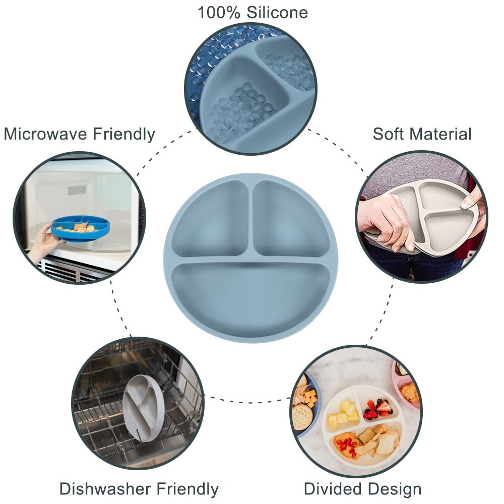 Siliconen Kinderen Plaat Baby Bestek Set Bpa Gratis Kids Servies Doseren Kom Peuter Servies Sectionele Voedsel Kom