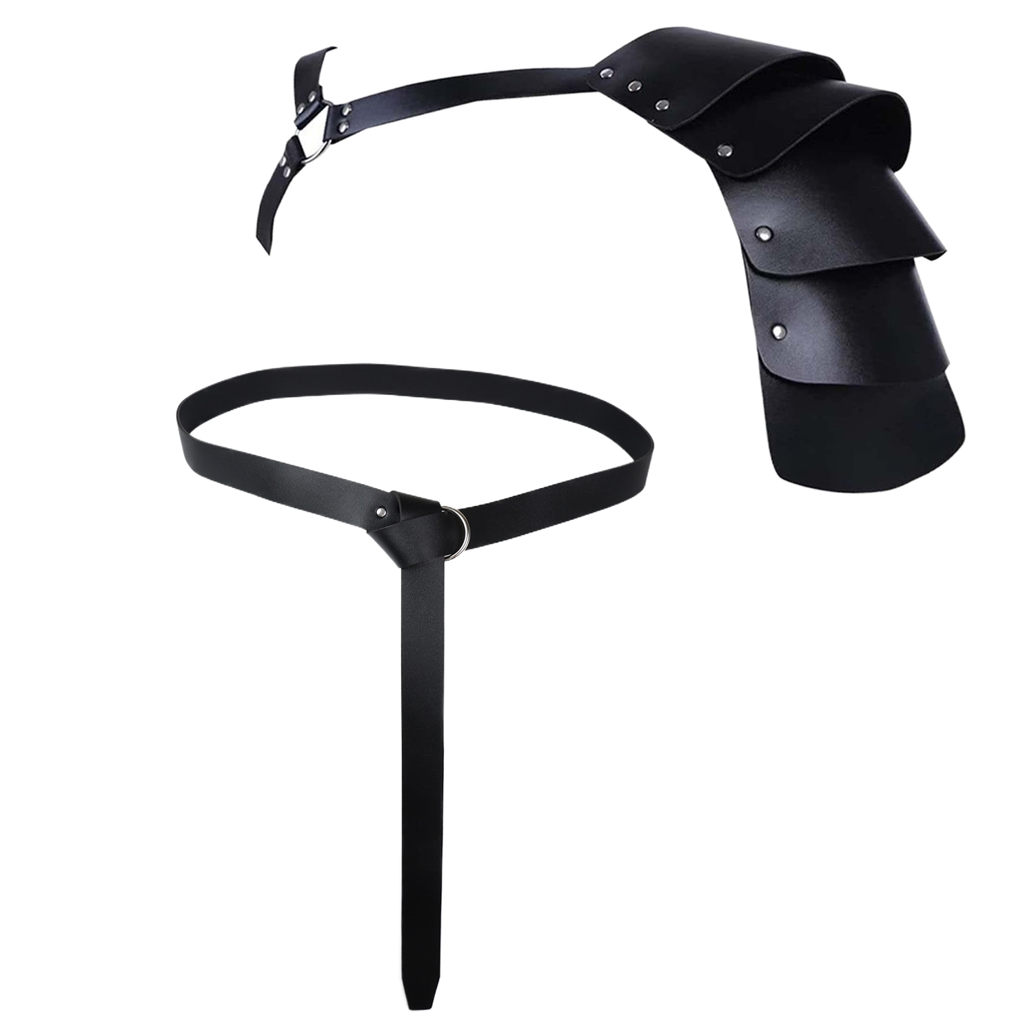 Medieval Black PU Leather Shoulder Set Retro Viking Warrior Style Belt Arm Guard Cosplay Props: Gold