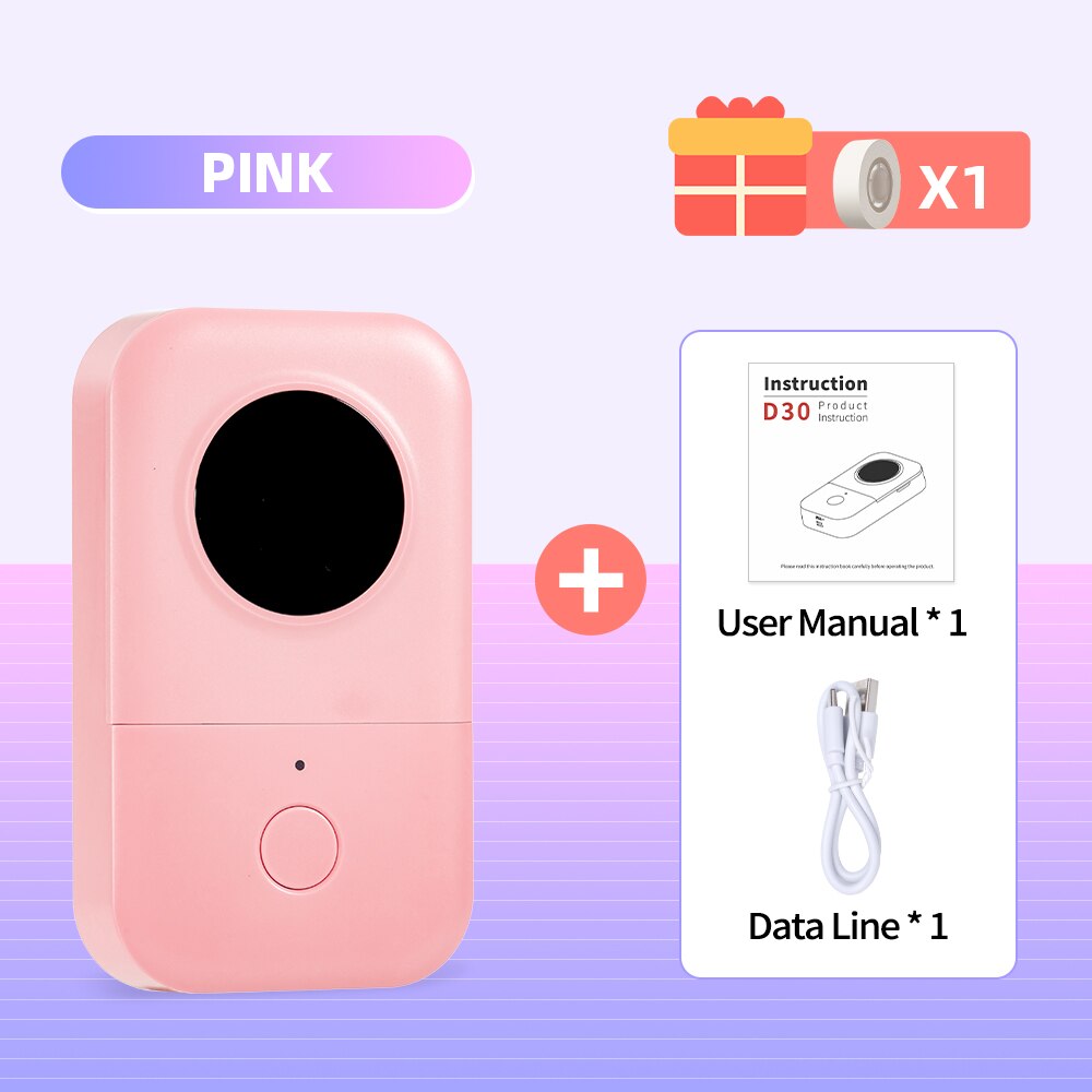 Phomemo D30 Wireless Pocket Label Maker Free App Compatible with IOS + Android 203dpi Clear Printing for Home and Work Labeling: D30 Pink
