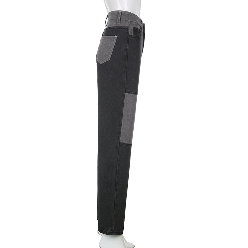 Pantalon en jean pour femme taille haute Patchwork jean tenue femme décontracté pantalon droit ample porter des vêtements de sport automne