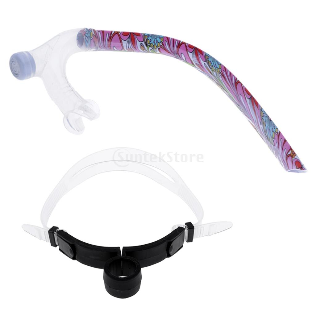 Front Snorkel for Swimmers Swimming Training Center Mount Comfort Silicone Mouthpiece Swim Snorkel Tube W/Adjustable Head Strap