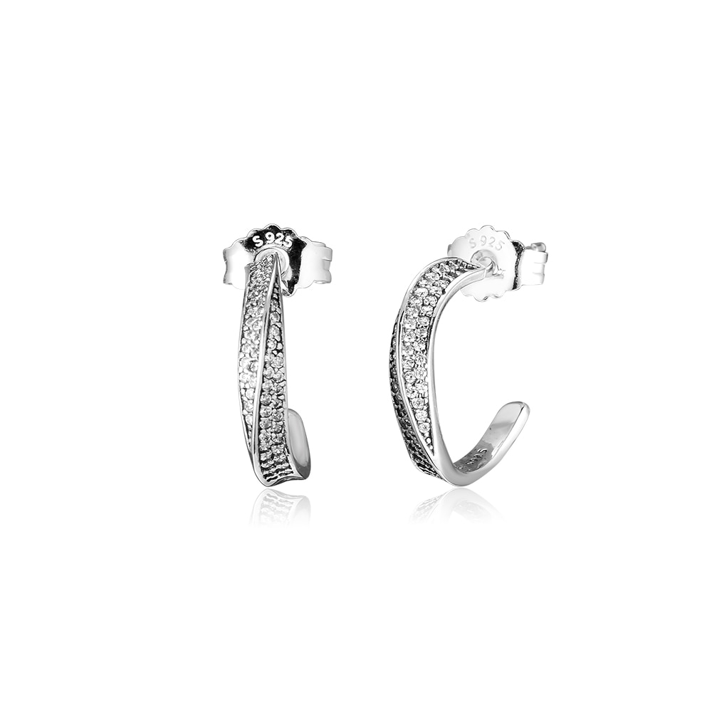 100% 925 Sterling Zilveren Sieraden Elegante Golven Oorringen Clear Cz Sieraden Trendy Oorbellen Voor Vrouwen Lente 119