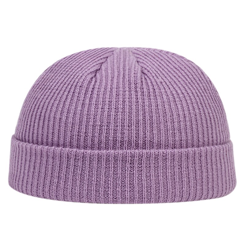 Herfst winter meloen muts heren dames gebreide muts muts schedelkap matrozenmutsen manchet kort randloos retro marineblauwe hoeden casquette: Lavendel