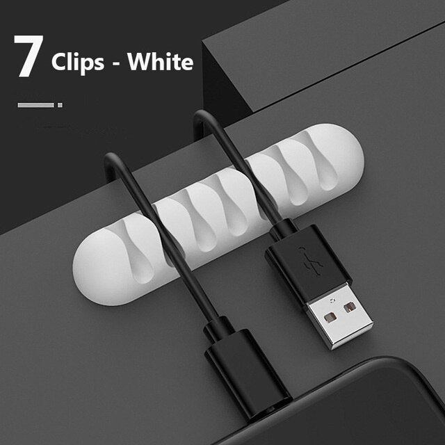 Silicone Cable Winders Flexible Cord Management Cable Holder Clips For USB Mouse Headphone Earphone Network Smart Wire Organizer: 7 Clips White