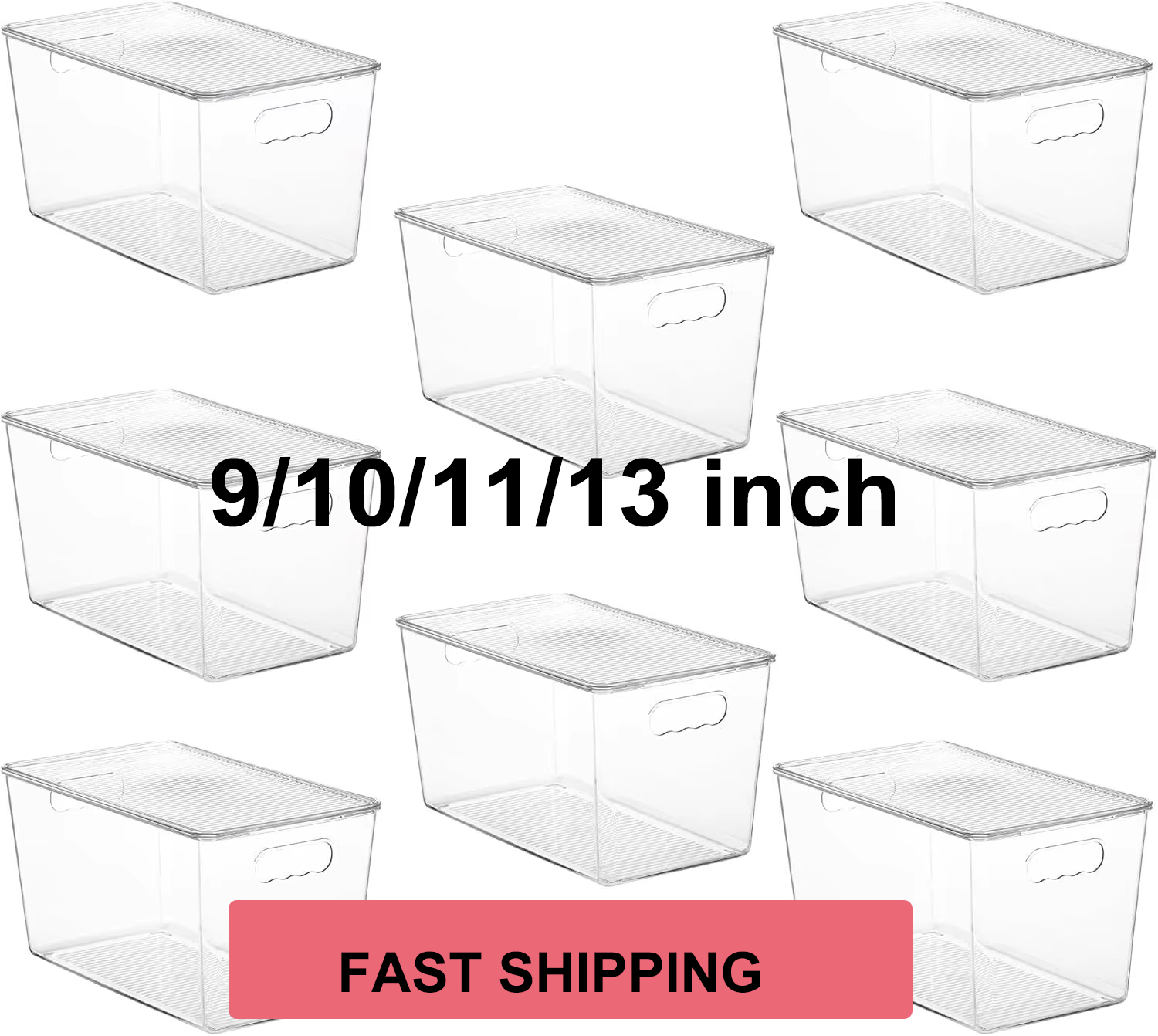 9/10/11/13 inch Transparent Stackable Storage Box With Lid, Large Plastic Container With Handle, Used For Food Storage Room