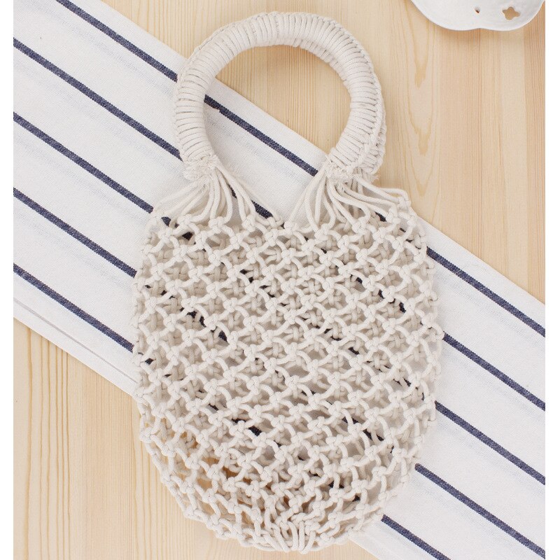 Sac de plage en fil de coton tissé à la main, nouvelle série de fils de coton de Style Mori de poche en filet de couleur Pure, sac de plage de: white