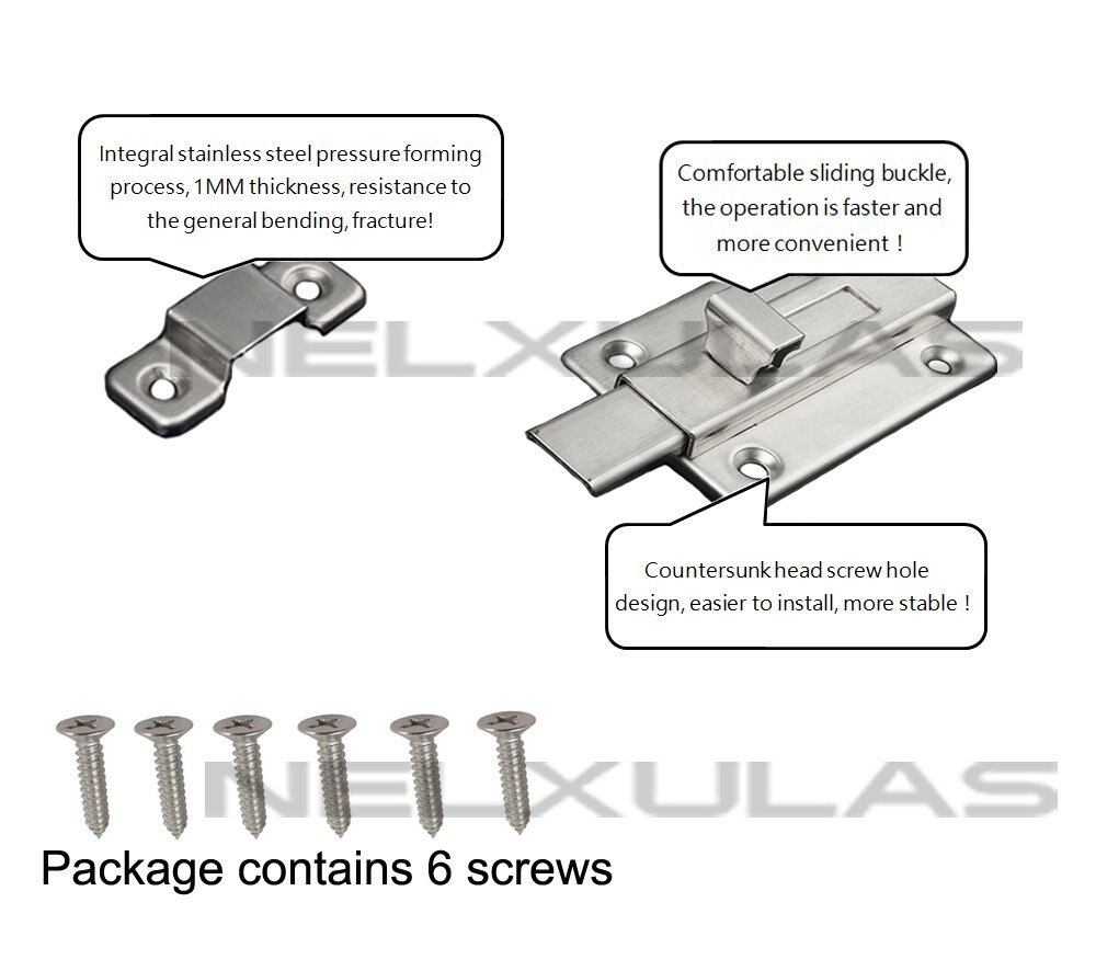 2pcs Stainless Steel Door Latch Sliding Lock Barrel Bolt 2-1/2" / 3-1/2" / 4-1/5"