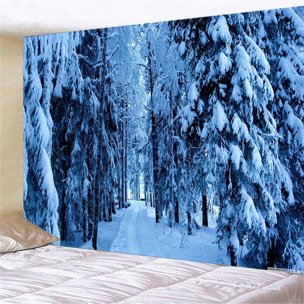 Snow Forest Trail Print Polyester Tapestry Wall Hanging Art Decoration for Curtain Landscape Tree Psychedelic Wall Hanging: 200x150cm / style-5