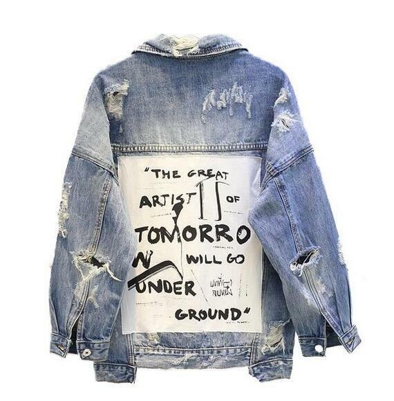 frauen Graffiti knapp BF Denim jacke Mantel verlieren Denim jacke Parkas