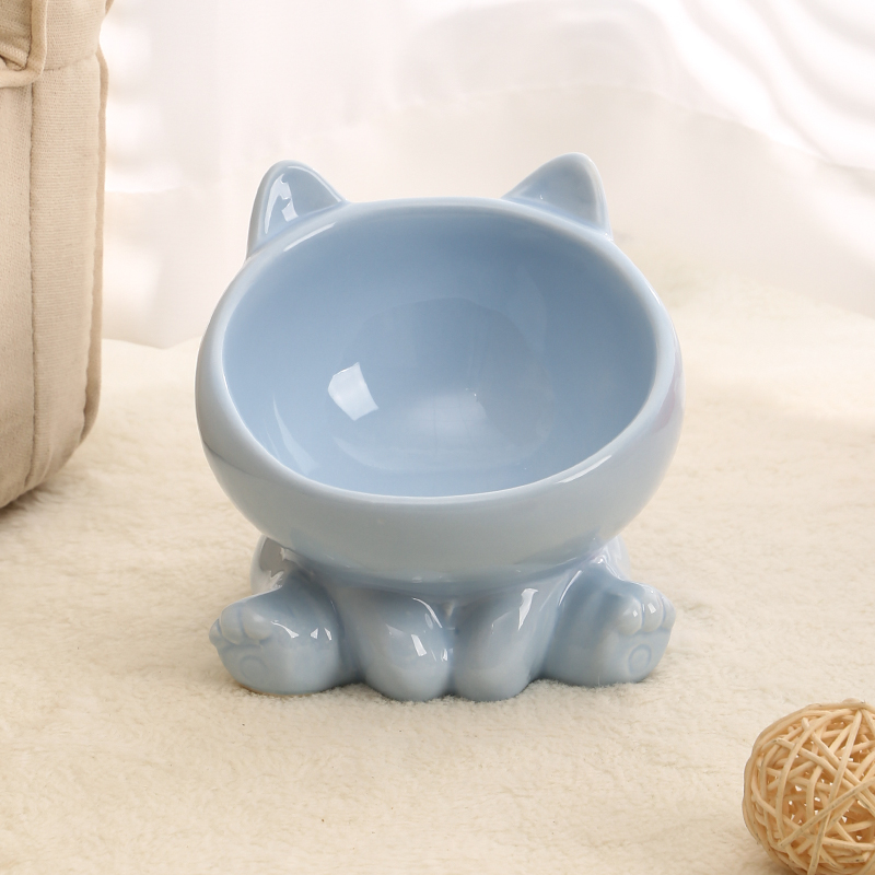 Cat Bowl Integrated Ceramic Diagonal High Feet Cute Protection Cervical Spine Dog Bowl Drinking Cat Bowl Against Black Chin: black