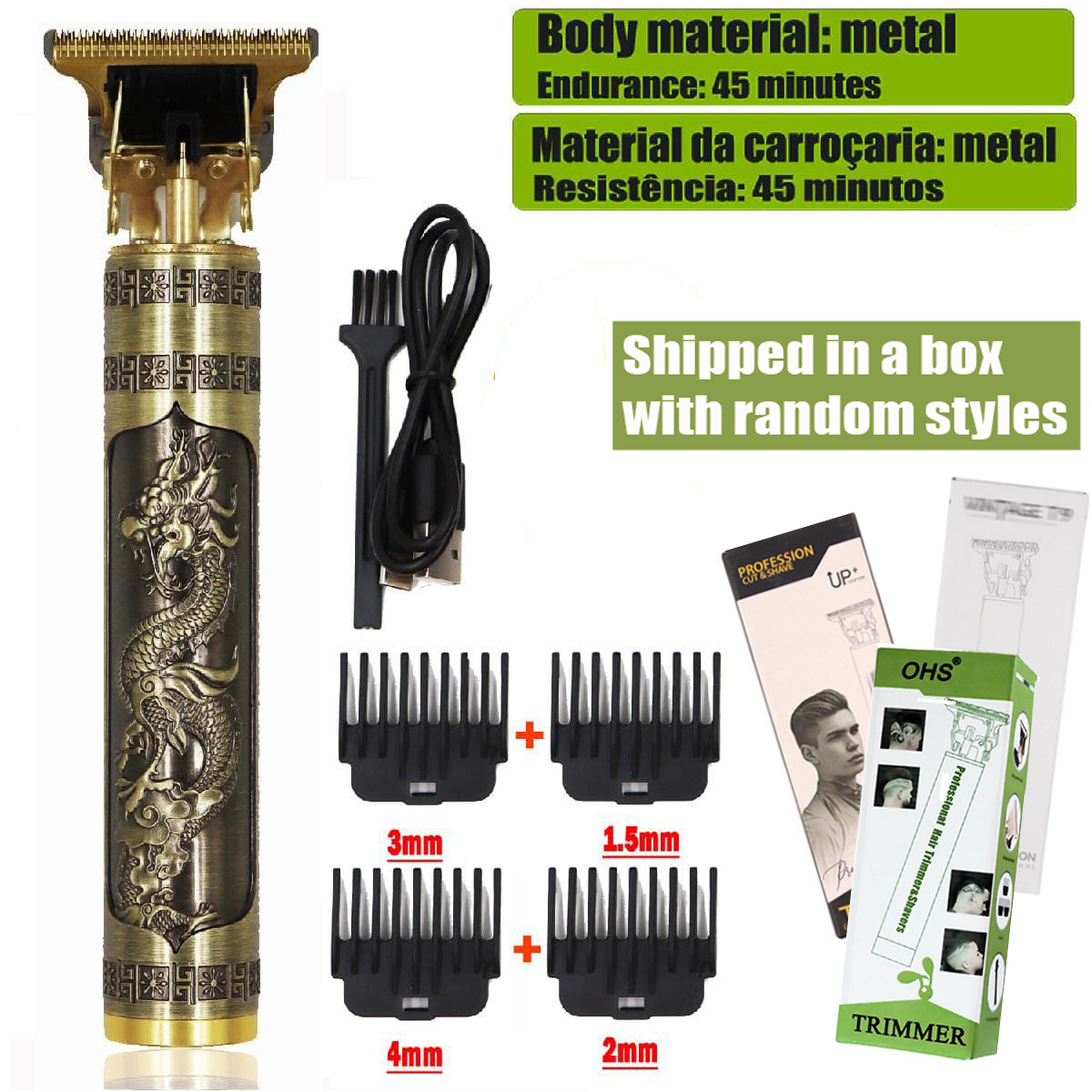 Tondeuse Drachen Jahrgang T9 Schnurlose professionelle Haarschneidemaschine Elektrische Trimmer für Männer Haarschneidemaschine Haarschneidemaschine Rasierer: Grau