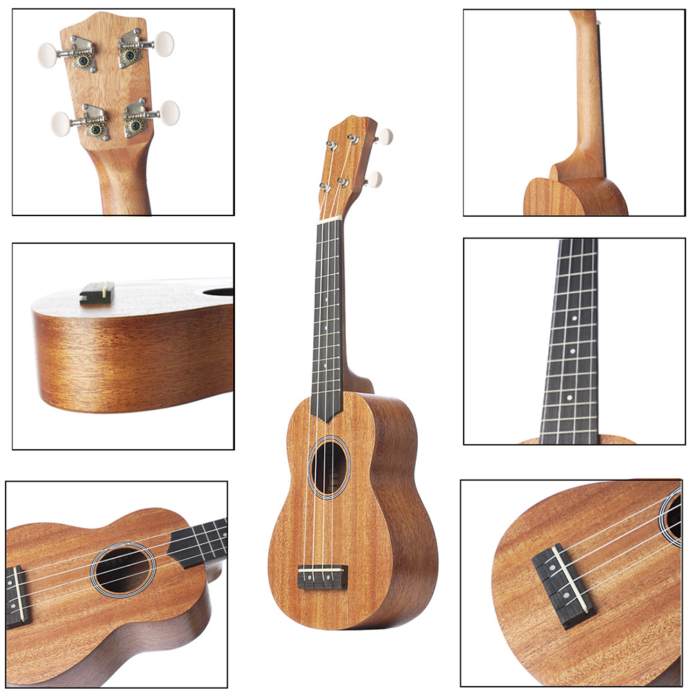 Ukulele 21 Inch Ukeleles Mini Guitar Musical Instrument Solid Wood with String Capo Thumb Hammer Strap for Beginners