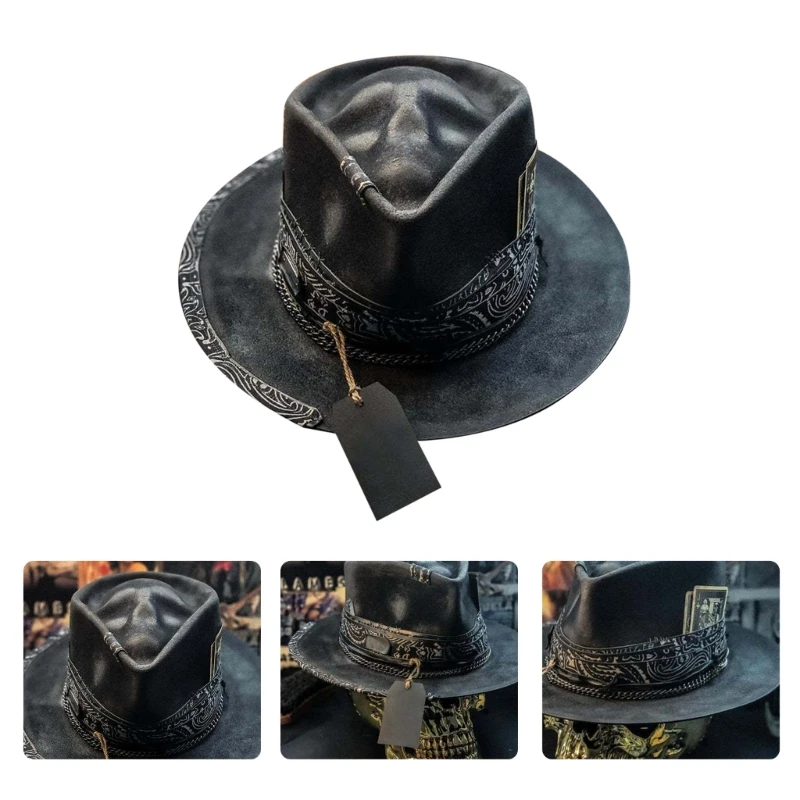 Black Gothic Cowboy Hat Unique Headwear Halloween Party Accessory Skull Cowboy Hat Headwear Festival Cowboy Caps for Motorcycles