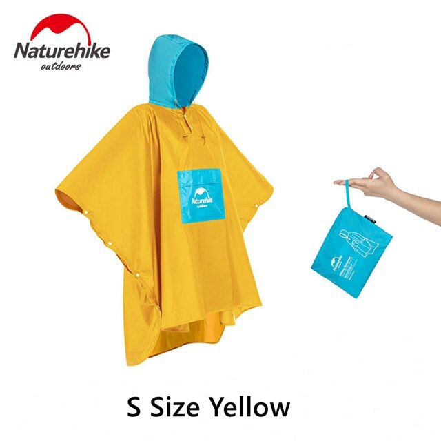 Naturehike 3 in 1 regnfrakke mini presenning og måtte udendørs camping vandre cykling poncho vandtæt regnjakke: Gul s